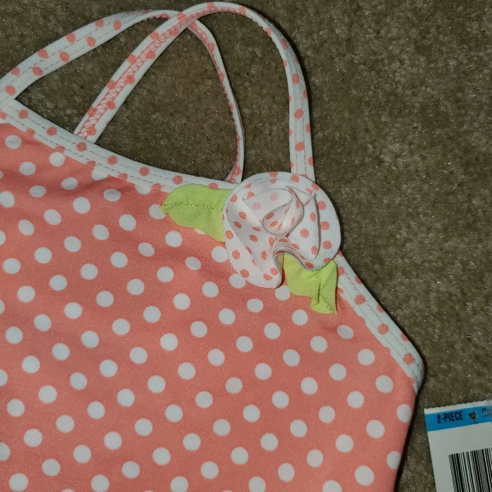 NWT GreenDog Polka Dot Tankini Swimsuit Salmon and White Sz 24 Months